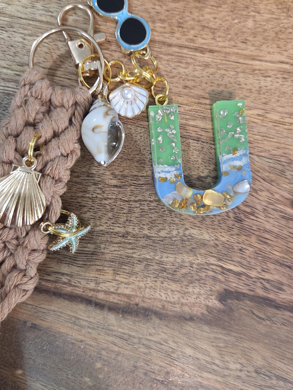 Beautiful Personalized Letter "U" Macrame, Beach & Shell Keychain or Bag Charm.